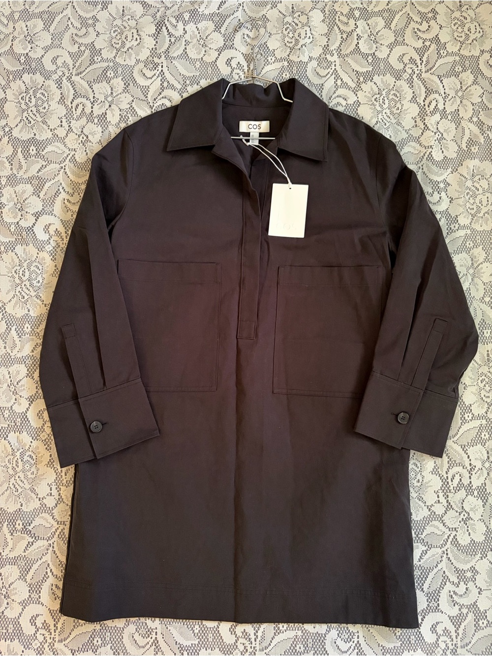 COS Black 100% Cotton Utility Mini Shirt Dress Minimalist Shift Dress - Picture 6 of 10